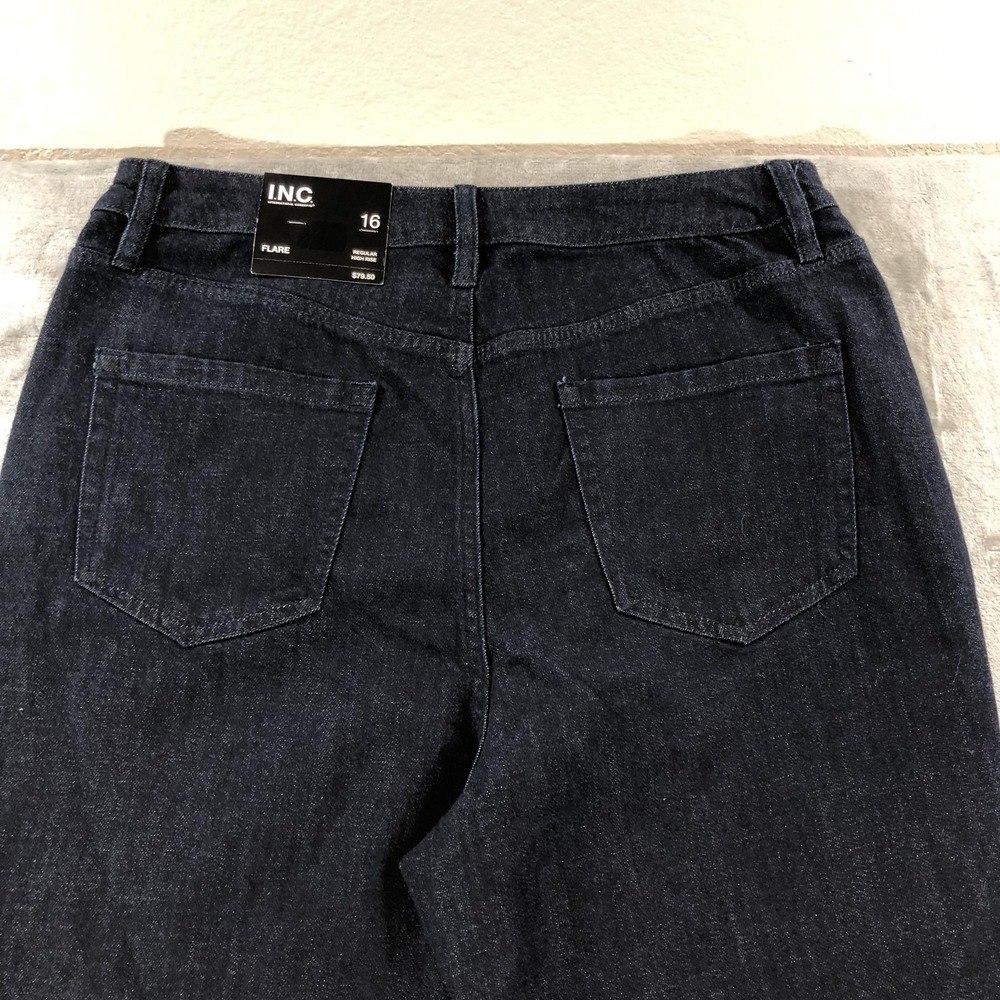 INC International Concepts Jeans Womens 16 Blue High Rise Flare Dark Wash Denim - Picture 15 of 16